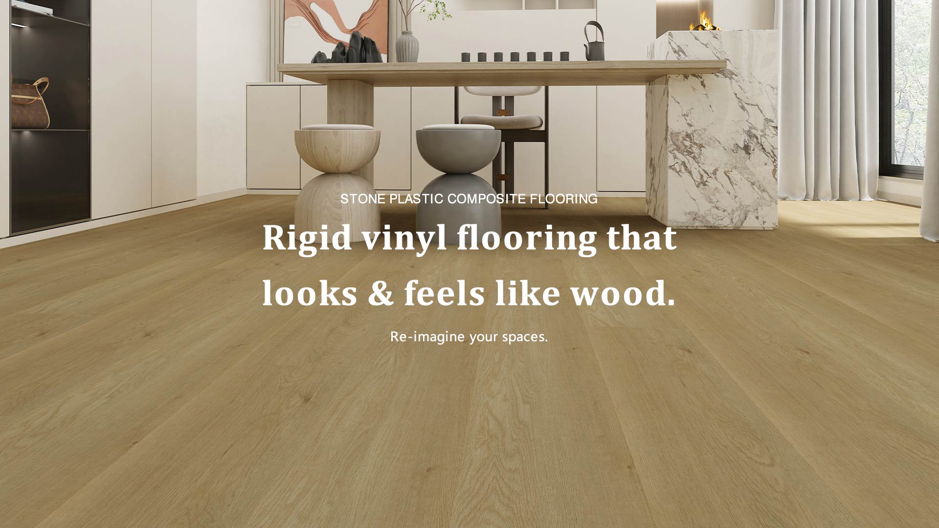 Rigid vinyl flooring that looks & feels like wood.